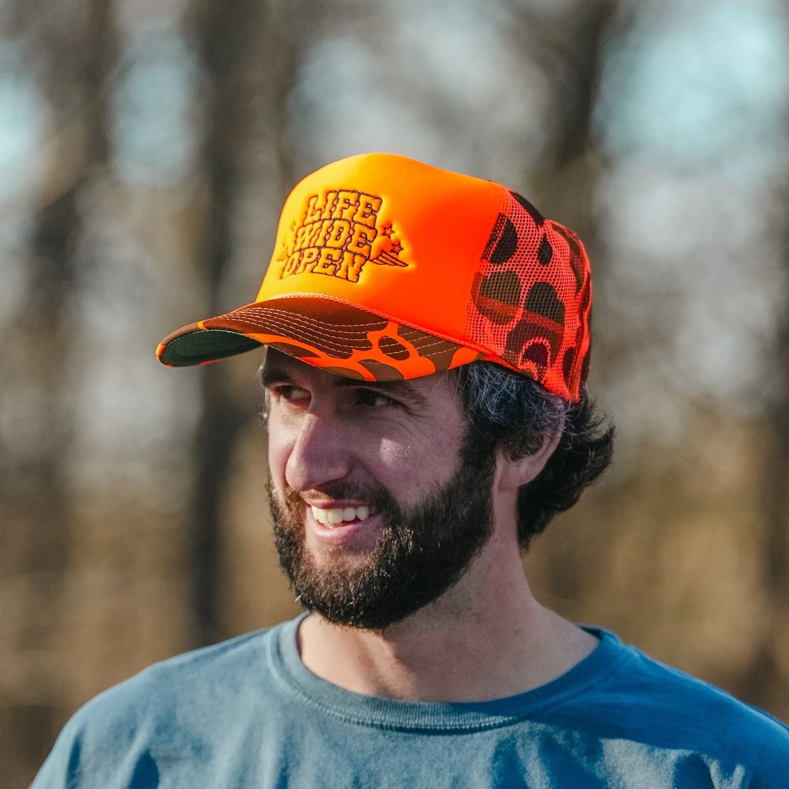 Blaze Orange Camo Trucker Hat - Image 5